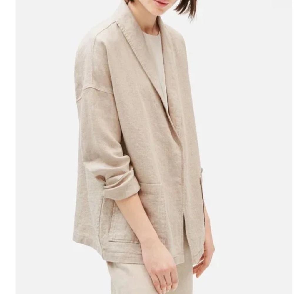 Eileen Fisher Heavy 100% Organic Linen Shawl Collar Jacket Natural Beige Sz XL